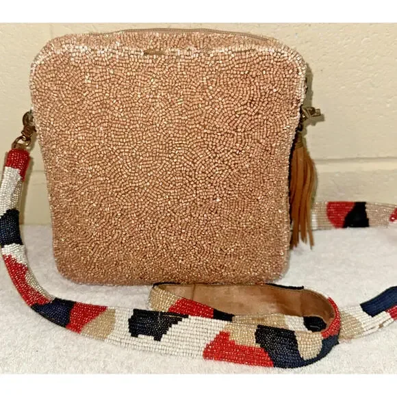 Moyna Colorful Beaded Butterfly Pattern Crossbody(very long strap) Purse Bag - Picture 4 of 14